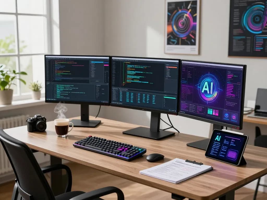 Developer coding in a modern tech workspace focused on innovative AI sex technologies.