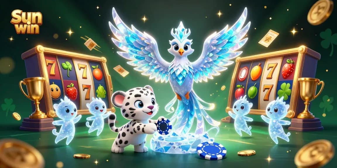 Win big playing on Sun win with dazzling games and vibrant characters in this 3D illustration.