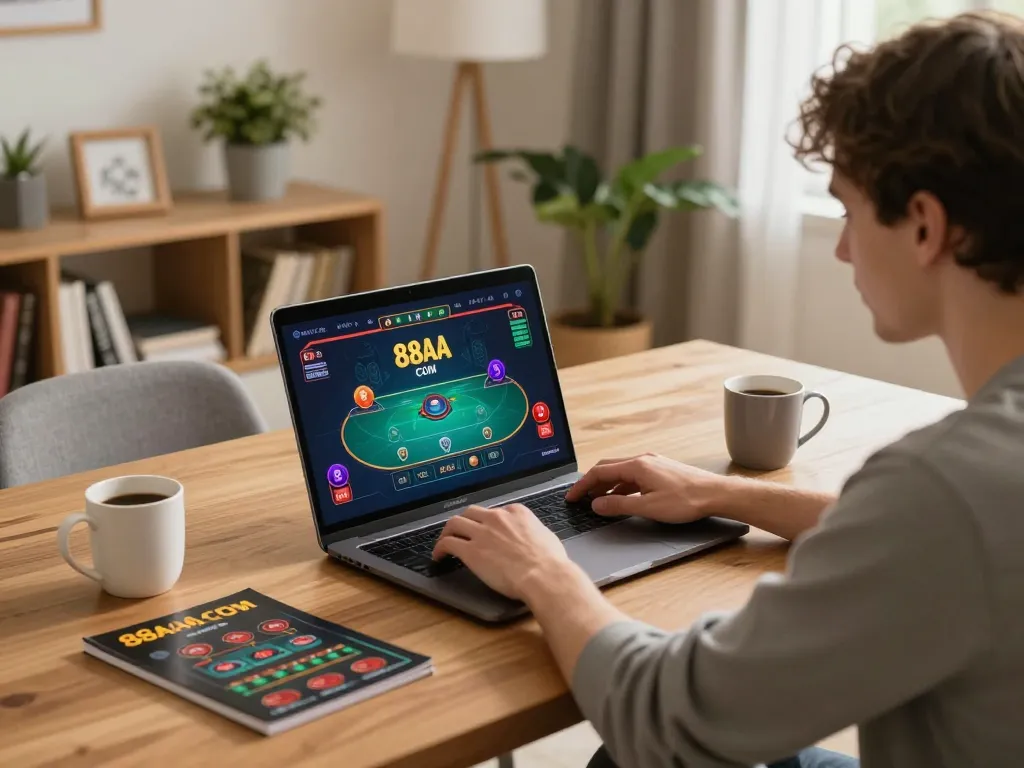 Engaged user plays online poker at home on 88aa com, showcasing a relatable gaming environment.