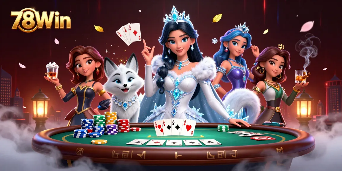 Experience thrilling gaming action at 78Win with a stunning casino-themed illustration.