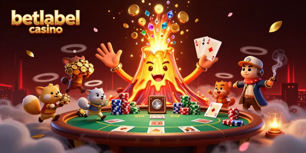 Experience the thrill of betlabel casino with a vibrant 3D scene of erupting treasure.