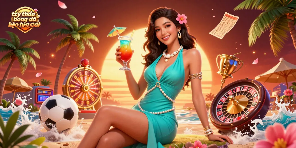 Engage with tỷ lệ bóng đá kèo nhà cái amidst a vibrant beach casino scene with sports betting elements.