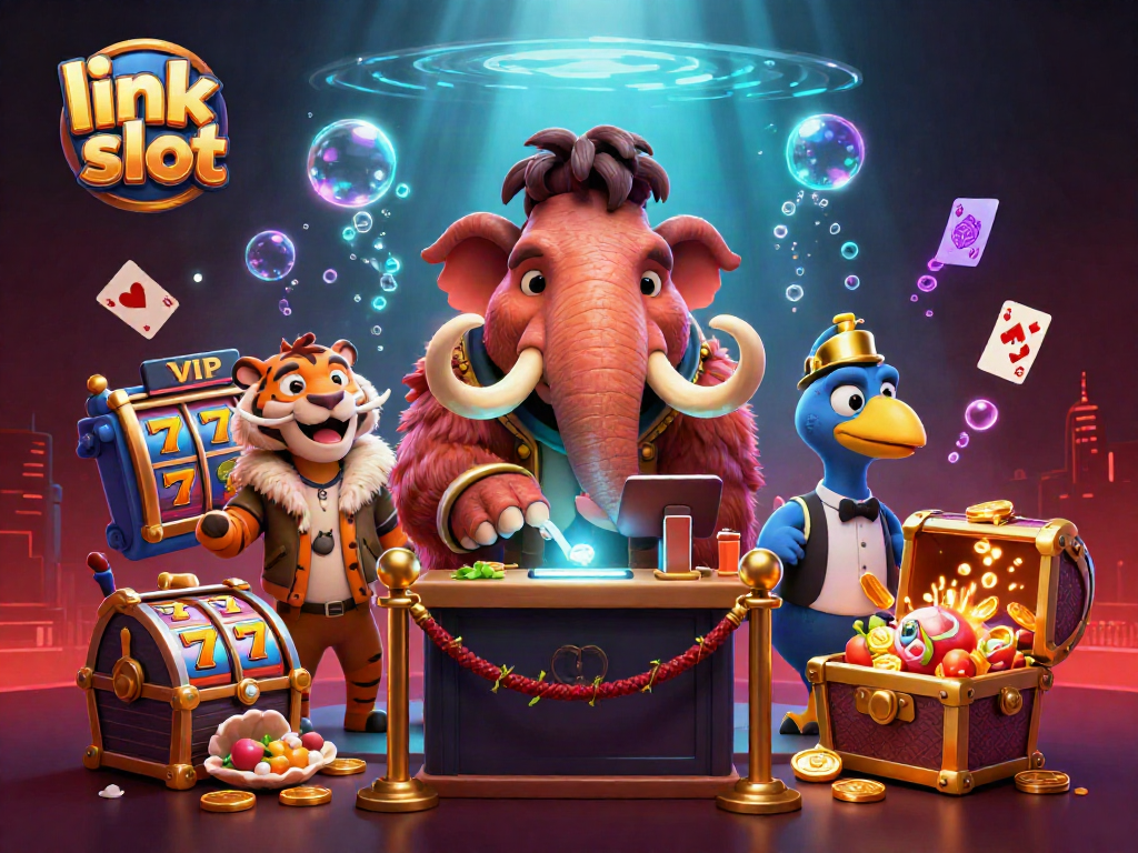 Experience big wins at link slot with a vibrant scene featuring a mammoth bouncer and dynamic game elements.