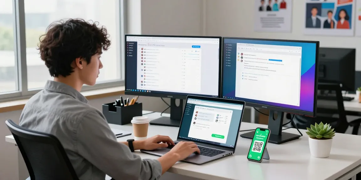 Dynamic workspace showcasing WhatsApp網頁版 in action with modern tech setup.