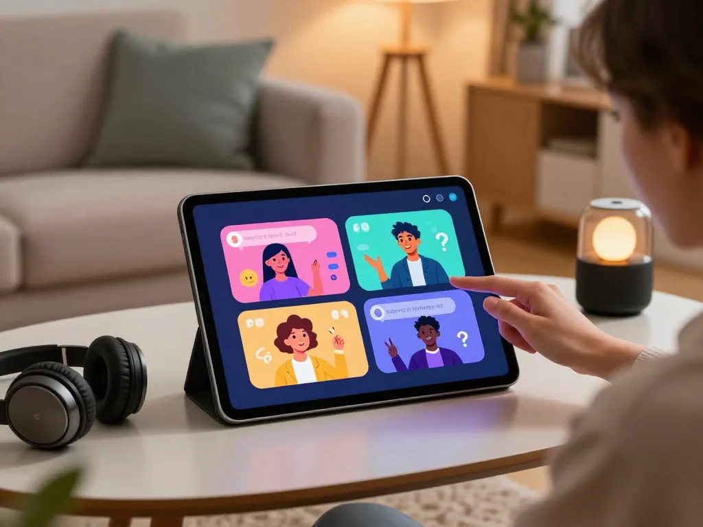 Engaging character ai nsfw chat scene with vibrant AI personas on tablet.