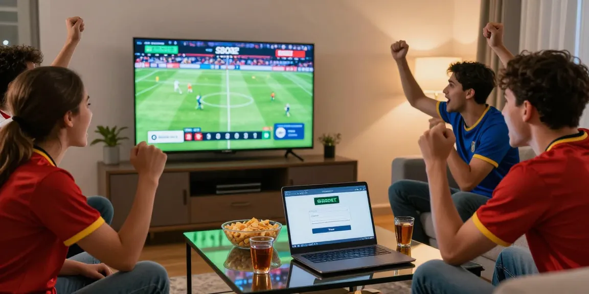 SBOBET login process in an engaging online betting scene with sports fans enjoying a live soccer match.